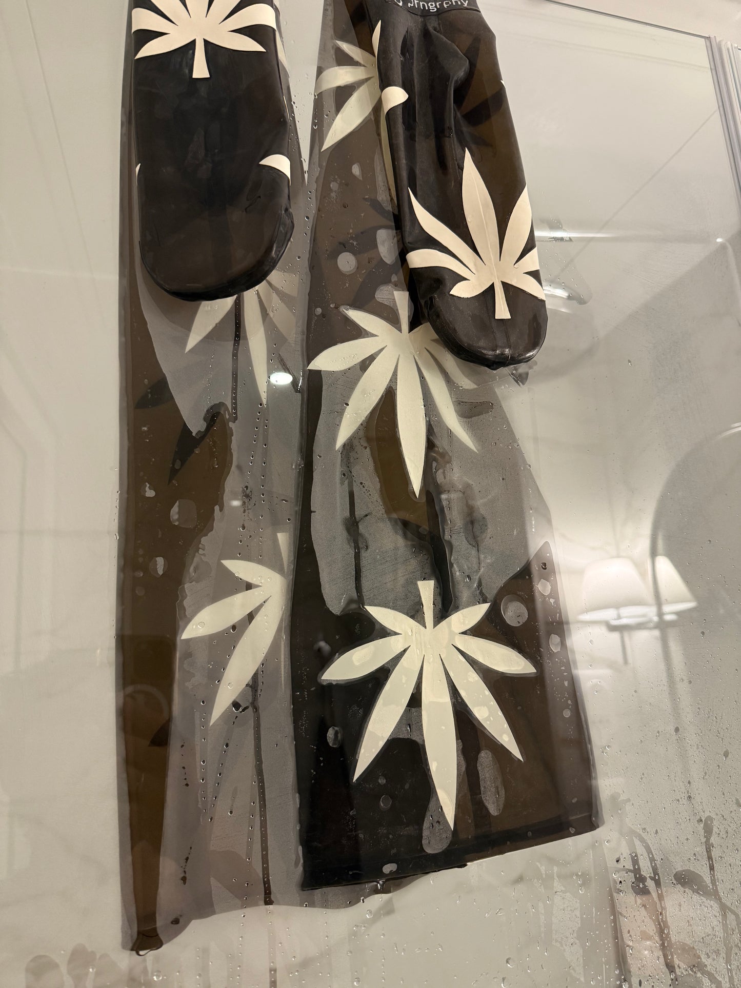 Prngrphy - Thigh High Latex Weed Socks (Black/White)