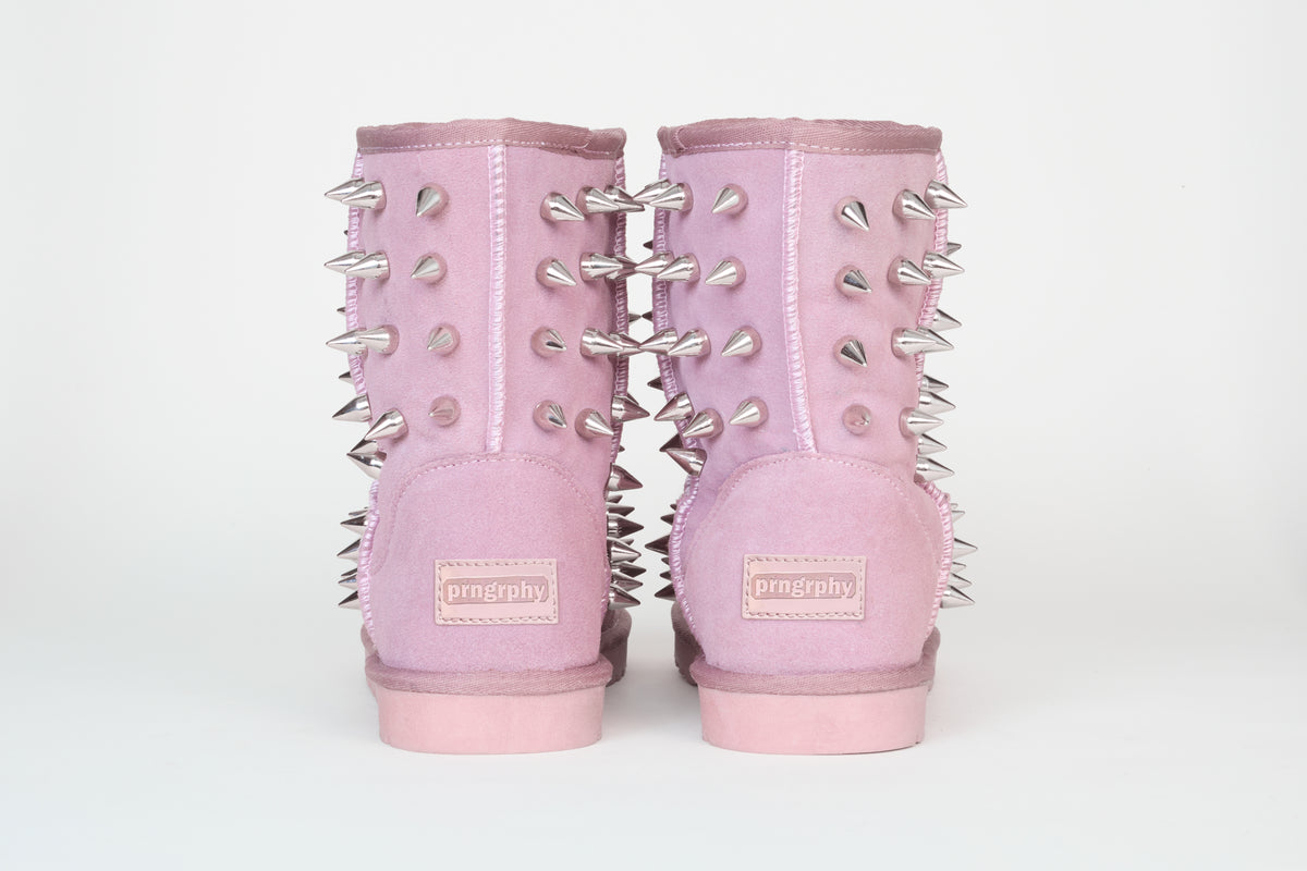 prngrphy Studded Suede Boot XL - GHOST PINK