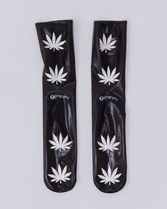 Prngrphy - Latex Weed Socks (Black/White)