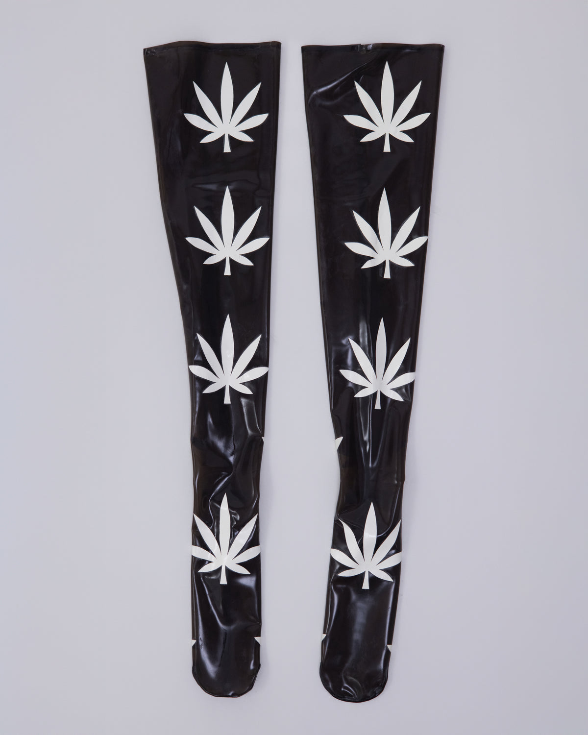Prngrphy - Thigh High Latex Weed Socks (Black/White)