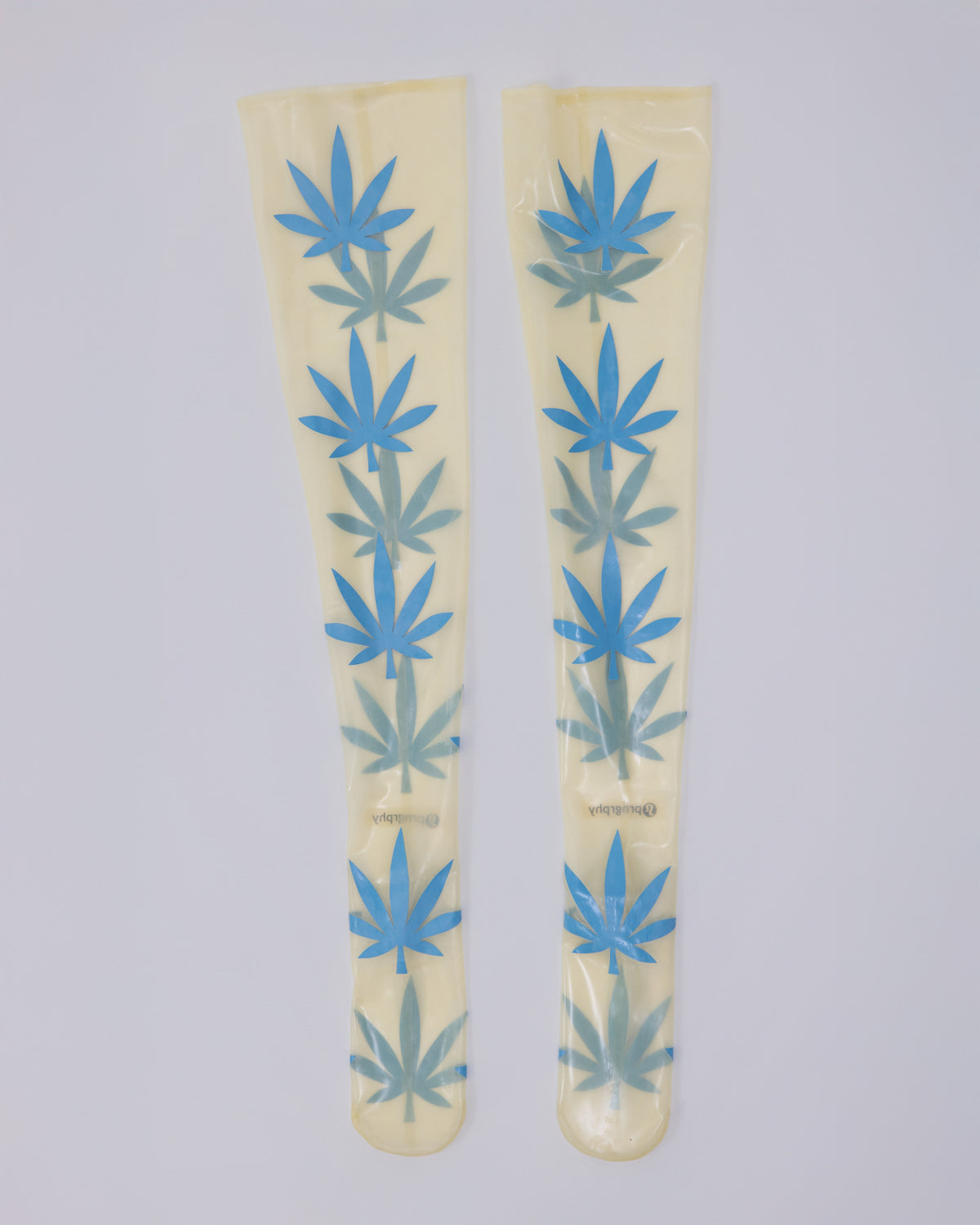 Prngrphy - Thigh High Latex Weed Socks (Nude/Aqua)