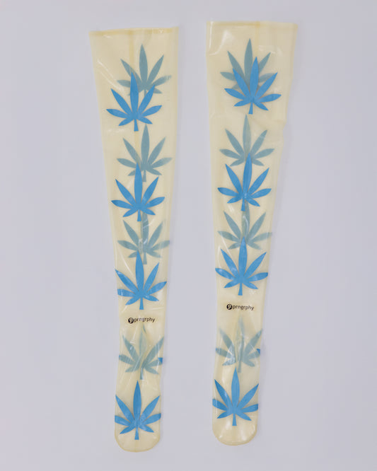 Prngrphy - Thigh High Latex Weed Socks (Nude/Aqua)