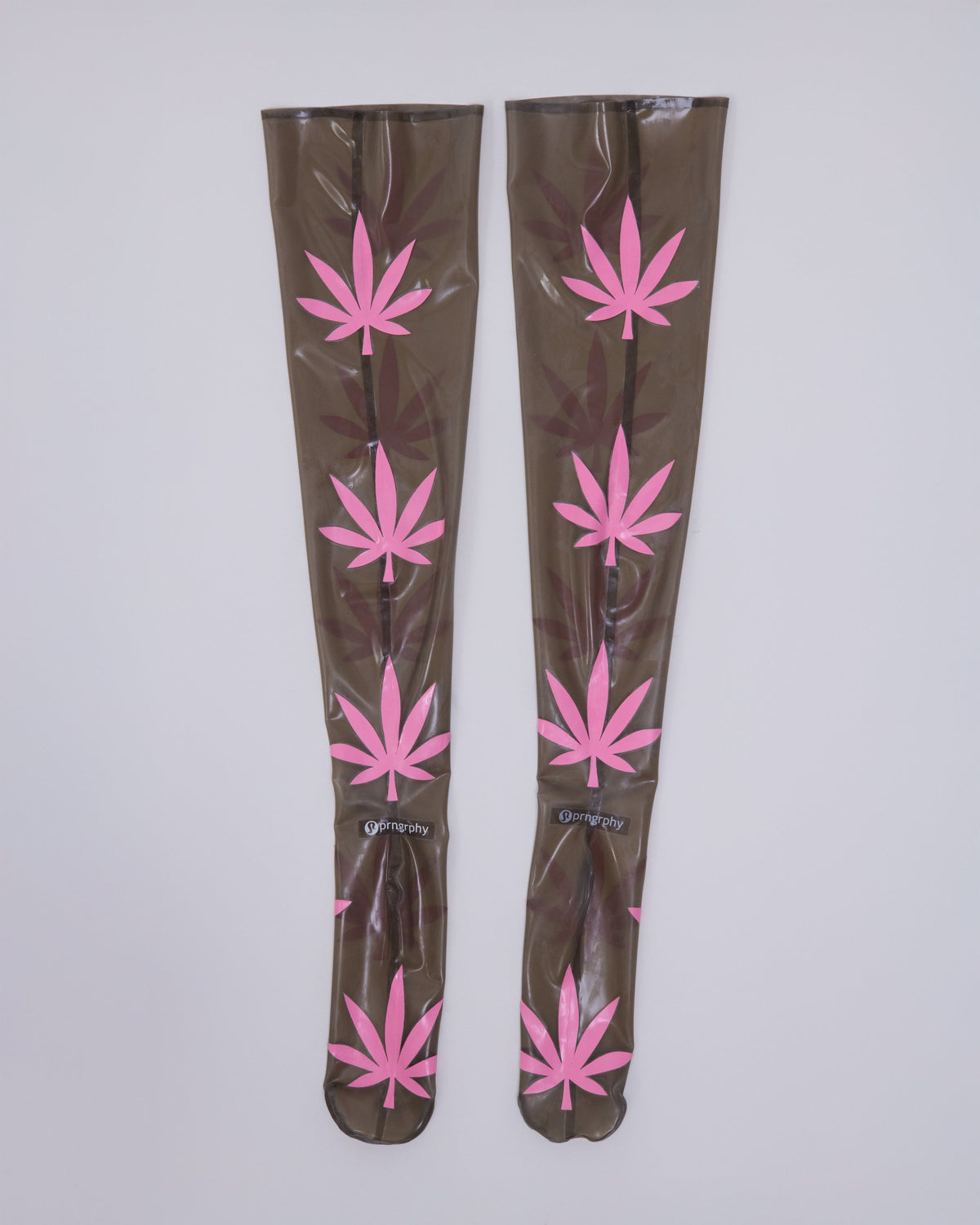 Prngrphy - Thigh High Latex Weed Socks (Black/Pink)