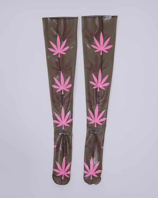 Prngrphy - Thigh High Latex Weed Socks (Black/Pink)