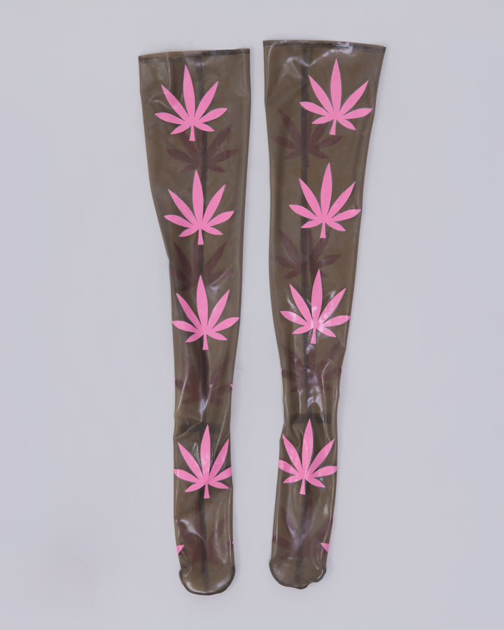 Prngrphy - Thigh High Latex Weed Socks (Black/Pink)