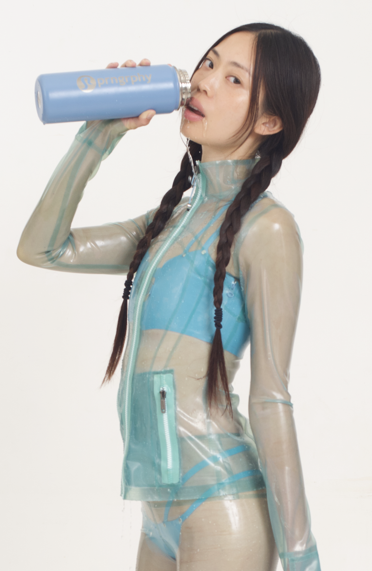 Prngrphy - Delulu Latex Track Jacket (Aquamarine)