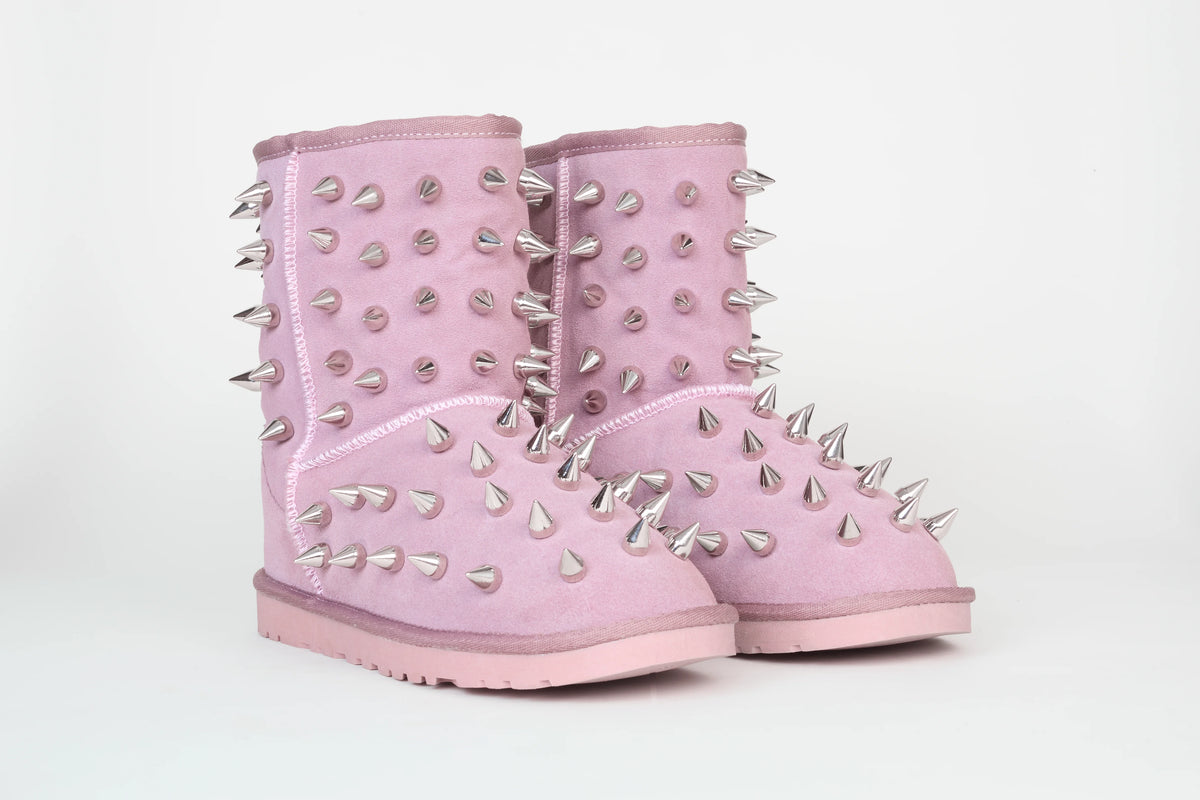 prngrphy Studded Suede Boot XL - GHOST PINK